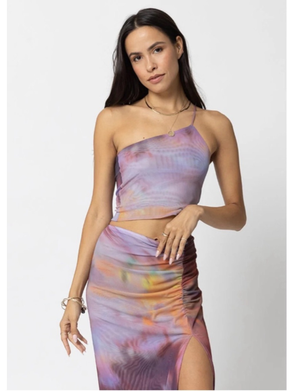 Women's Stillwater Purple Orange Tie-Dye One Shoulder Crop Top M